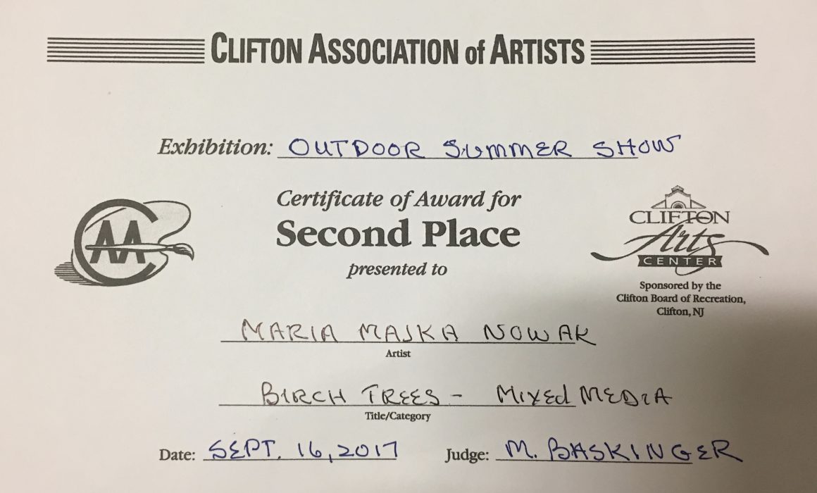 Clifton Art Center - Second Place Sept-16-2017